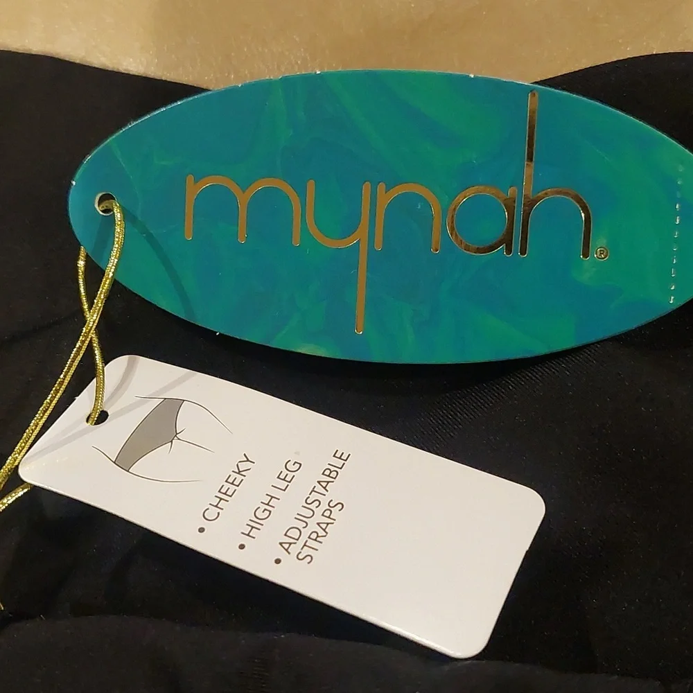 Mynah Women's Size XS Bathing Suit Swimwear Black Mesh Midriff